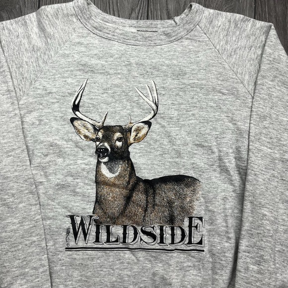 Vintage Wildside Deer Raglan Medium Nature Sweatshirt Soft Hunting Outdoors Cute - Picture 2 of 8